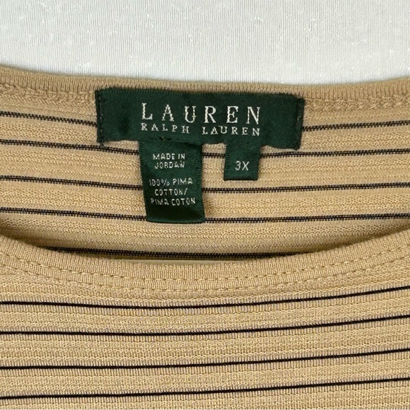 Lauren Ralph Lauren Ladies 3X Tan with stripes shortsleeve Top Casual - Picture 3 of 7